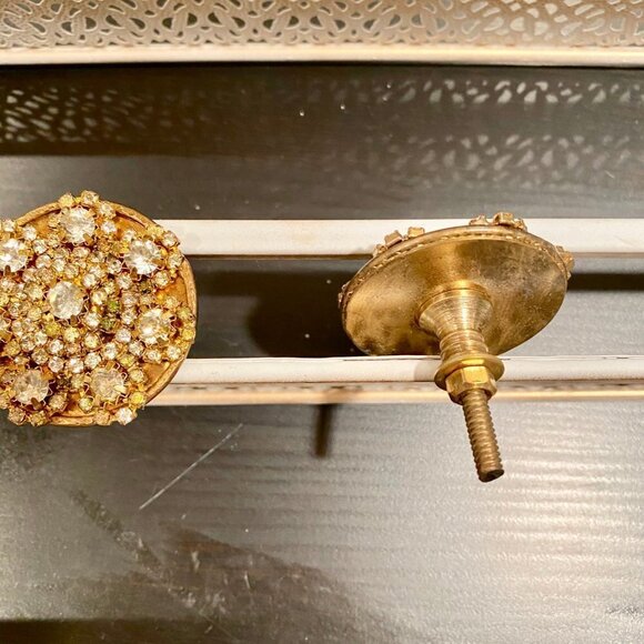 Many new set of 3 gold color wt/ rhinestone knobs - Picture 2 of 3